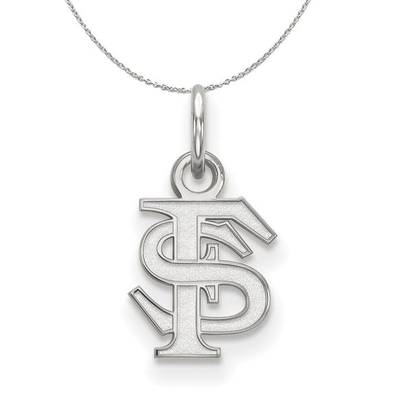 Sterling Silver Florida State XS (Tiny) 'FS' Pendant Necklace 16 Inch
